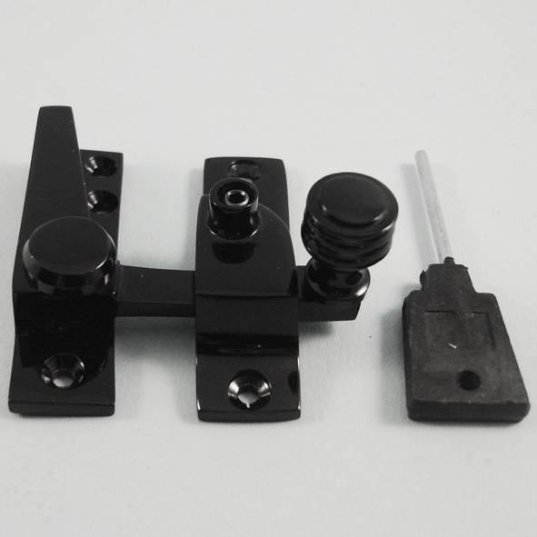 THD184L/BLP • Locking • Black Polished • Locking Straight Arm Reeded Knob Sash Fastener